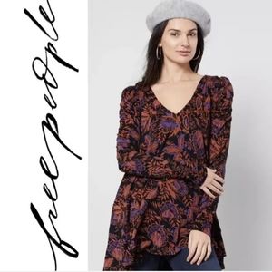 NWT FREE PEOPLE Hello Lover Ruched Long Sleeve Printed Tunic XS  MRSP:$98